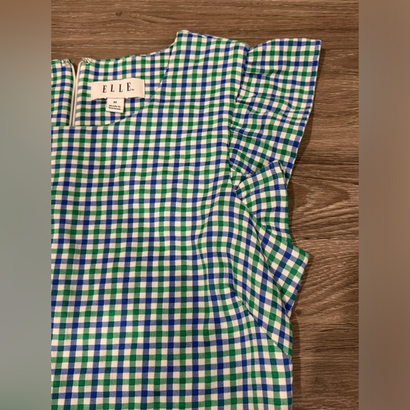 Elle Blue, Green, & White Gingham Print Midi Short Sleeve Dress Size M - Picture 5 of 16
